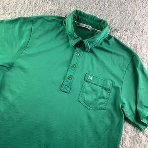 Travis Mathew Polo Shirt Mens Medium Green White TPC Deere Run Golf Preppy